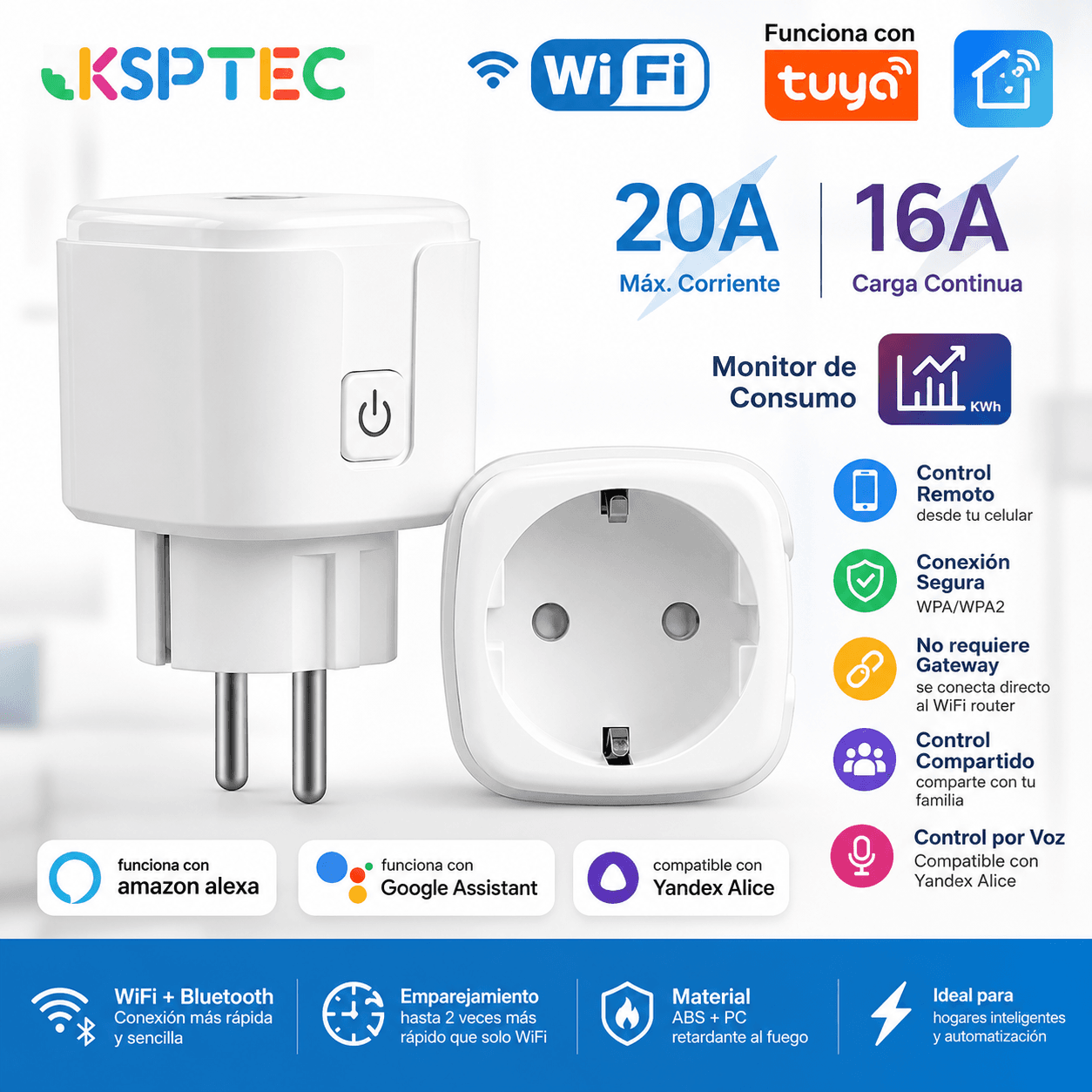 Enchufe inteligente 20A compatible con asistente de Google Alexa